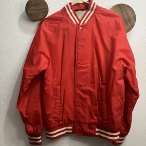 Vintage Blank Red & White Satin Jacket Snap Up Trax Large Baseball
